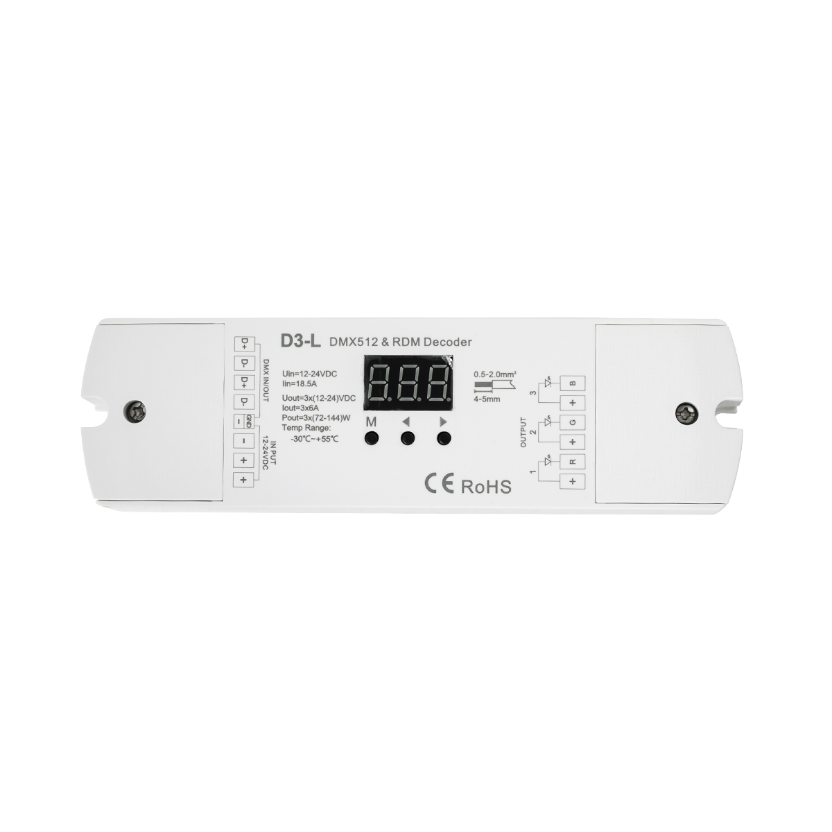 GloboStar® 71447 D3-L SKYDANCE DC DMX & RDM Dimmer High Speed Controller / Decoder 3 Καναλιών DC 12-24V 3 x 6A 144W - Max 18.5A 432W - IP20 Μ17 x Π5 x Υ2.5cm - 5 Years Warranty - Image 2