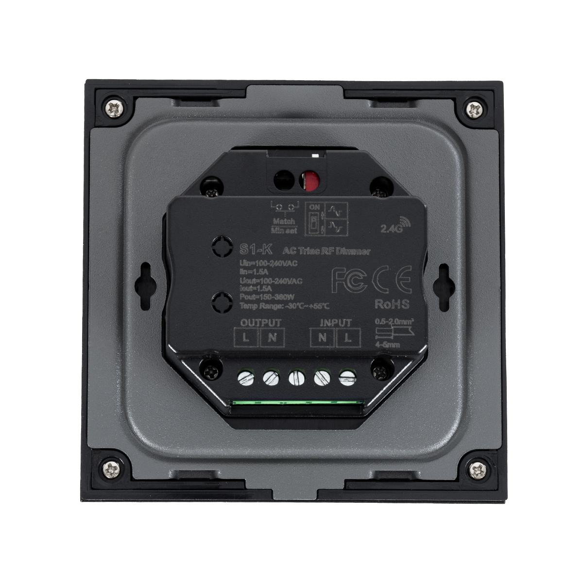 GloboStar® 71455 S1-K SKYDANCE AC Smart RF 2.4Ghz & Ροοστάτη - Push ON/OFF Triac Dimming AC100-240V σε AC100-240V 1 x 1.5A 360W - Max 1.5A 360W - IP20 - Μαύρο Σώμα - Μ8.5 x Π8.5 x Υ5cm - 5 Years Warranty - Image 5