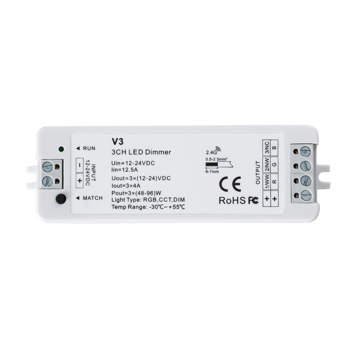GloboStar® 71546 V3 SKYDANCE DC RF 2.4Ghz Dimmer High Speed Controller 3 Καναλιών DC 12-24V 3 x 5A 96W - Max 12A 288W - IP20 Μ10 x Π3.5 x Υ2cm - 5 Years Warranty - Image 2