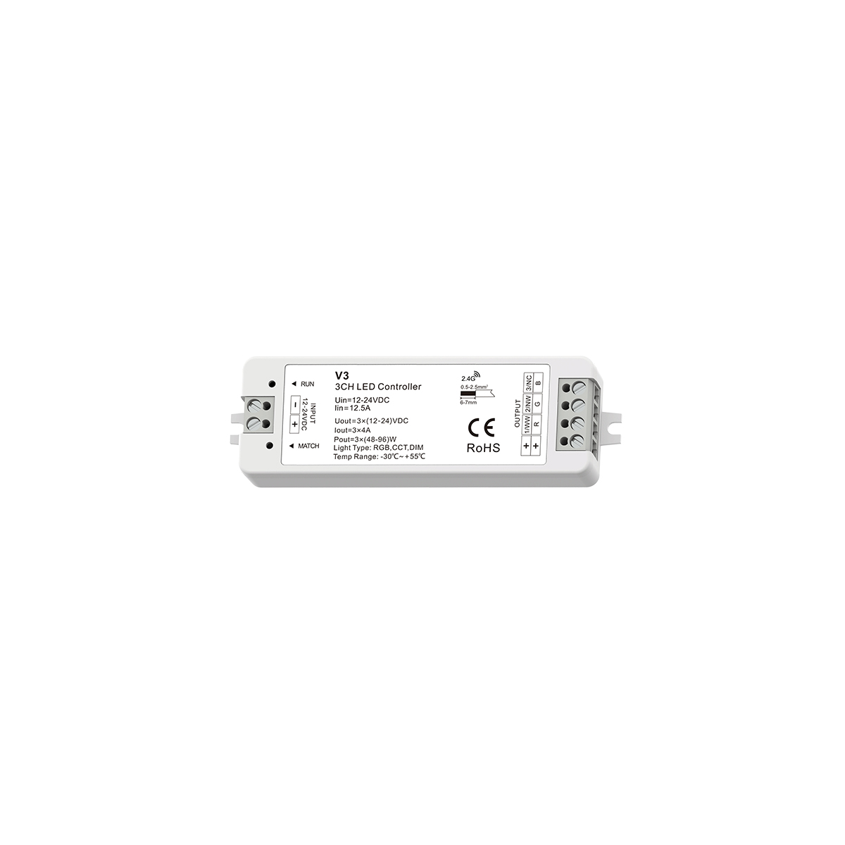 GloboStar® 71546 V3 SKYDANCE DC RF 2.4Ghz Dimmer High Speed Controller 3 Καναλιών DC 12-24V 3 x 5A 96W - Max 12A 288W - IP20 Μ10 x Π3.5 x Υ2cm - 5 Years Warranty - Image 6