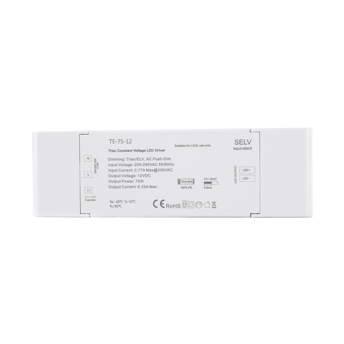 GloboStar® 73129 TE-75-12 SKYDANCE AC Triac Dimmer Push Dimming 1 Κανάλι AC 200-240V 1 x 6.25A 75W - Max 6.25A 75W - IP20 Μ18 x Π5.7 x Υ3cm - 5 Χρόνια Εγγύηση - Image 2