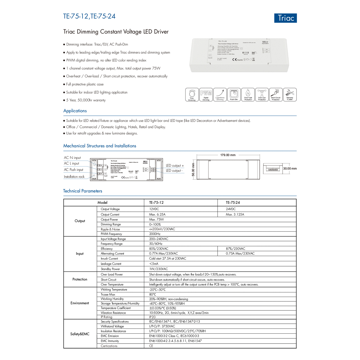 GloboStar® 73129 TE-75-12 SKYDANCE AC Triac Dimmer Push Dimming 1 Κανάλι AC 200-240V 1 x 6.25A 75W - Max 6.25A 75W - IP20 Μ18 x Π5.7 x Υ3cm - 5 Χρόνια Εγγύηση - Image 7