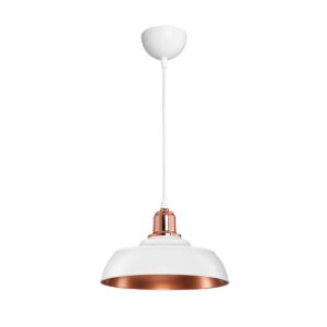 GLOBOSTAR® LOAN 203-0282 Μοντέρνο Κρεμαστό Φωτιστικό Οροφής με Ντουί 1 x E27 AC 220-240V IP20 - Λευκό & Μπρονζέ  - Μ25.5 x Π25.5 x Υ17cm