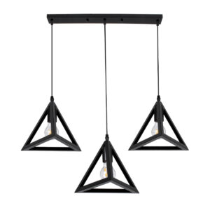 GloboStar® TRIANGLE 00621 Μοντέρνο Κρεμαστό Φωτιστικό Ράγα Τρίφωτο 3 x E27 IP20 Μαύρο Μέταλλο - Μ70 x Π22 x Y130cm