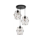 GloboStar® RAYLO 201-0048 Vintage Κρεμαστό Φωτιστικό Πλέγμα Τριφωτο 3 x E27 IP20 Mεταλλικό Μαύρο με Μπεζ Σχοινί - Μ30 x Π30 x Υ70cm