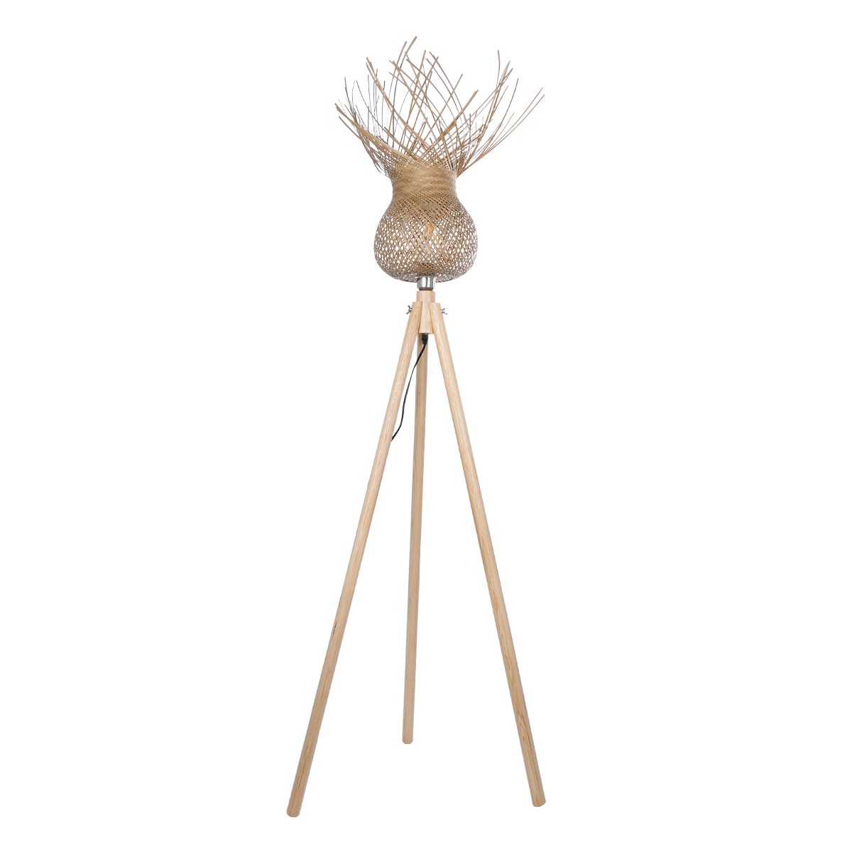 GloboStar® POPPY 01984 Boho Επιδαπέδιο Φωτιστικό Μονόφωτο 1 x E27 IP20 Μπεζ Ξύλο - Μ58 x Π58 x Υ168cm