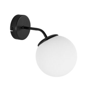 GloboStar® DALPH 203-0034 Vintage Επιτοίχιο Φωτιστικό Απλίκα Μονόφωτο 1 x E27 IP20 Μαύρο Μέταλλο με Λευκό Γυαλί - M15 x Π18 x Υ22.5cm