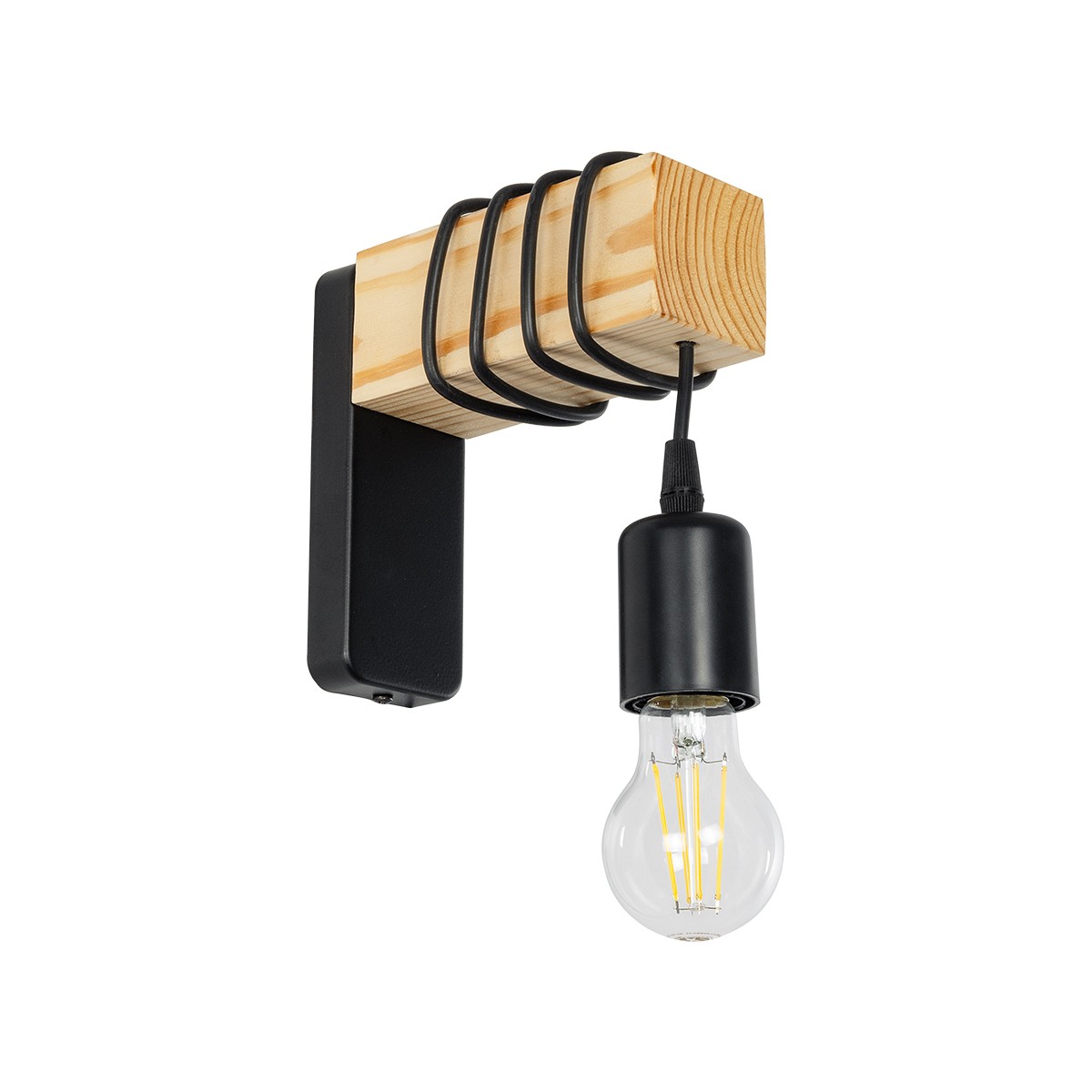 GloboStar® XYLO 203-0014 Μοντέρνο Επιτοίχιο Φωτιστικό Απλίκα Μονόφωτο 1 x E27 IP20 Μαύρο Μέταλλο με Μπεζ Ξύλο - Μ18 x Π18 x Υ19cm