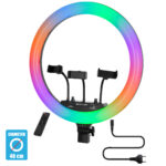GloboStar® 75805 Professional Digital Ring Light Φ46cm LED SMD 70W 7000lm 180° AC 230V με Καλώδιο Τροφοδοσίας Πρίζας - Ασύρματο Χειριστήριο RF 2.4Ghz Εναλλαγής Χρωμάτων & 3 Βάσεις Τηλεφώνου - Πολύχρωμο RGBW+WW Dimmable