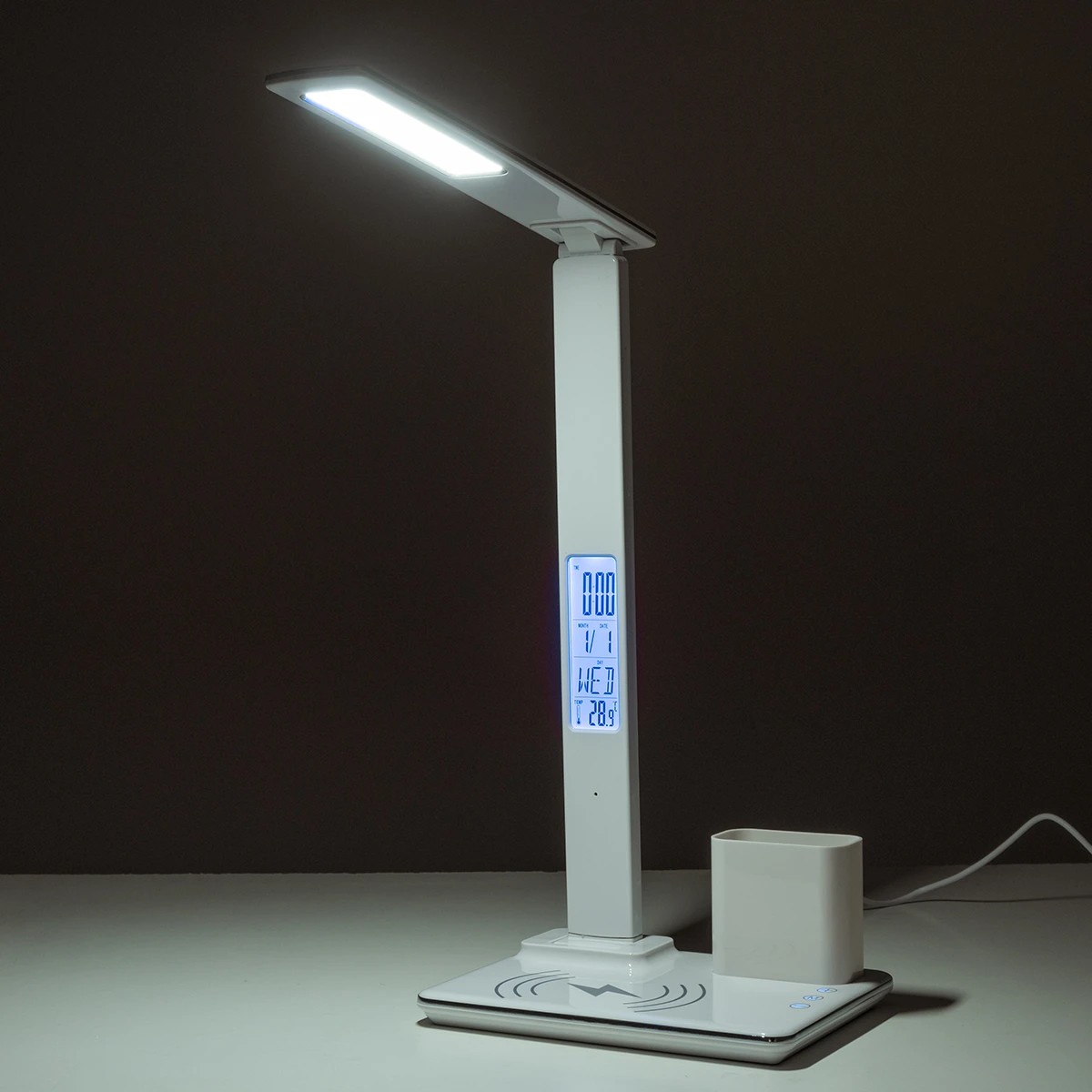 GLOBOSTAR® ZENTIME 76554 Μοντέρνο Επιτραπέζιο Φωτιστικό Γραφείου με Ασύρματη Φόρτιση 15W 3A & Ψηφιακό Ρολόι LED 3.5W 350lm 120° DC 5V με USB-C IP20 Ρυθμιζόμενο Λευκό CCT με Αφή 2700K/4500K/6000K Dimmable - Sanan SMD Chip - Μαύρο - Μ19.5 x Π25 x Υ50cm - 2 Χρόνια Εγγύηση - Image 15