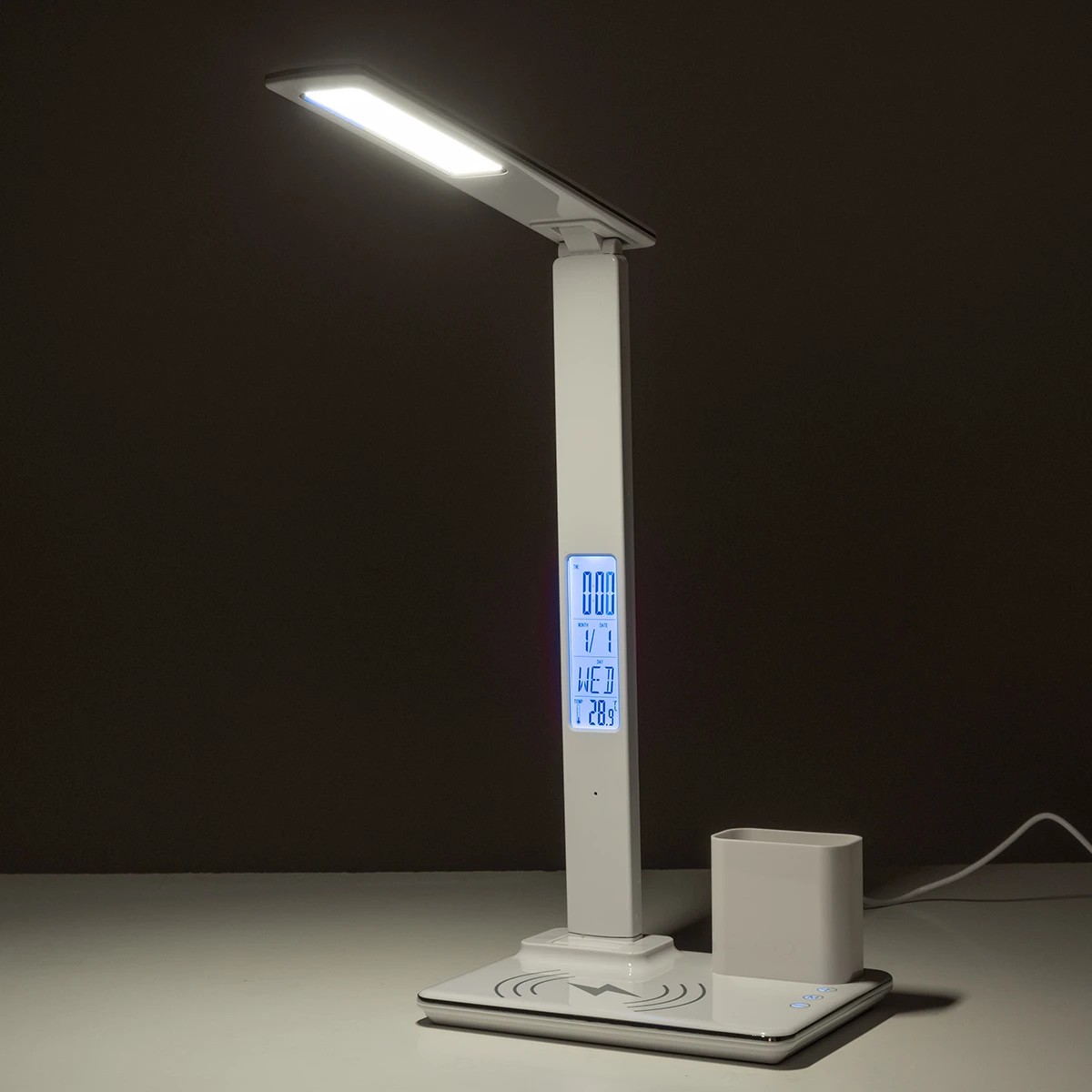 GLOBOSTAR® ZENTIME 76554 Μοντέρνο Επιτραπέζιο Φωτιστικό Γραφείου με Ασύρματη Φόρτιση 15W 3A & Ψηφιακό Ρολόι LED 3.5W 350lm 120° DC 5V με USB-C IP20 Ρυθμιζόμενο Λευκό CCT με Αφή 2700K/4500K/6000K Dimmable - Sanan SMD Chip - Μαύρο - Μ19.5 x Π25 x Υ50cm - 2 Χρόνια Εγγύηση - Image 16