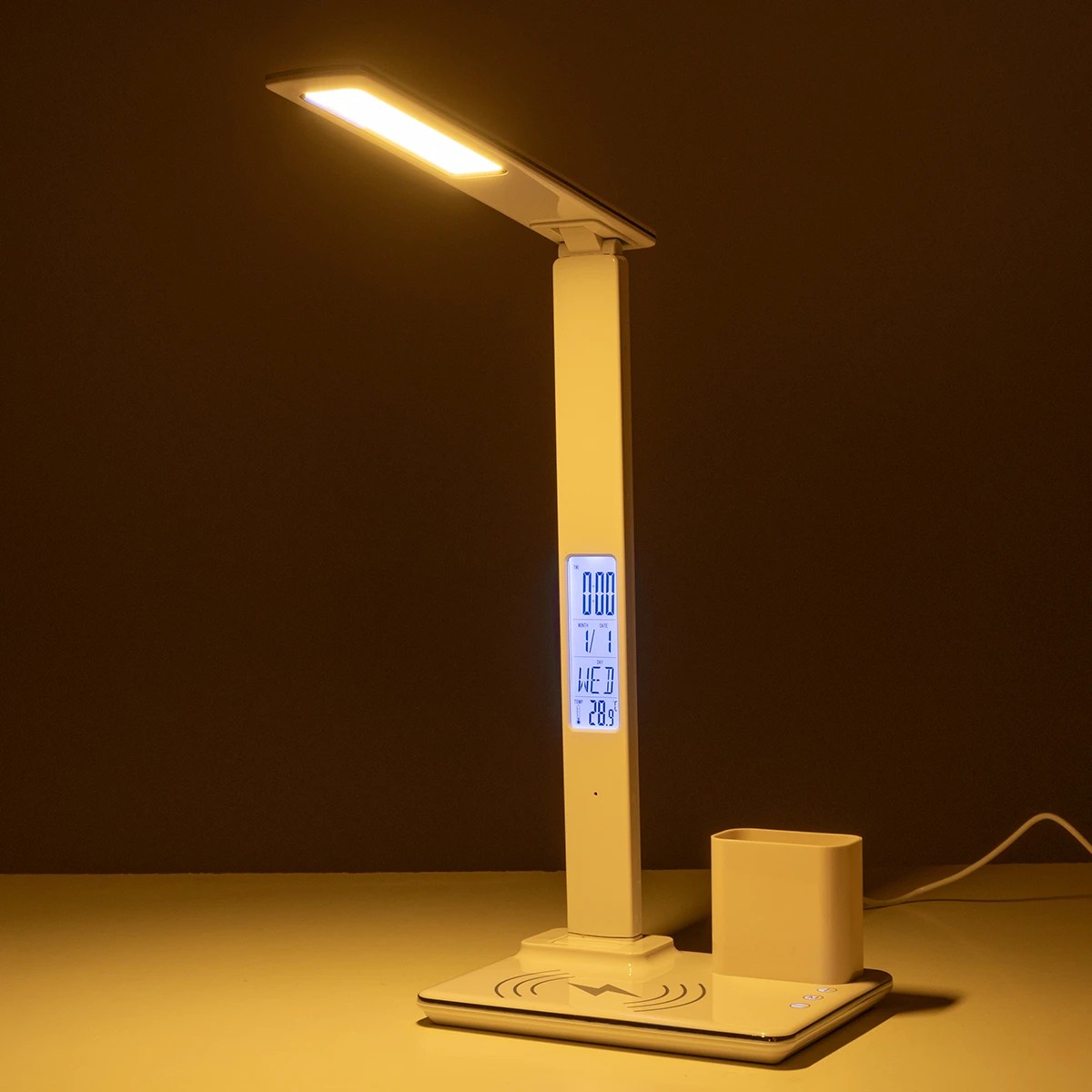 GLOBOSTAR® ZENTIME 76554 Μοντέρνο Επιτραπέζιο Φωτιστικό Γραφείου με Ασύρματη Φόρτιση 15W 3A & Ψηφιακό Ρολόι LED 3.5W 350lm 120° DC 5V με USB-C IP20 Ρυθμιζόμενο Λευκό CCT με Αφή 2700K/4500K/6000K Dimmable - Sanan SMD Chip - Μαύρο - Μ19.5 x Π25 x Υ50cm - 2 Χρόνια Εγγύηση - Image 17