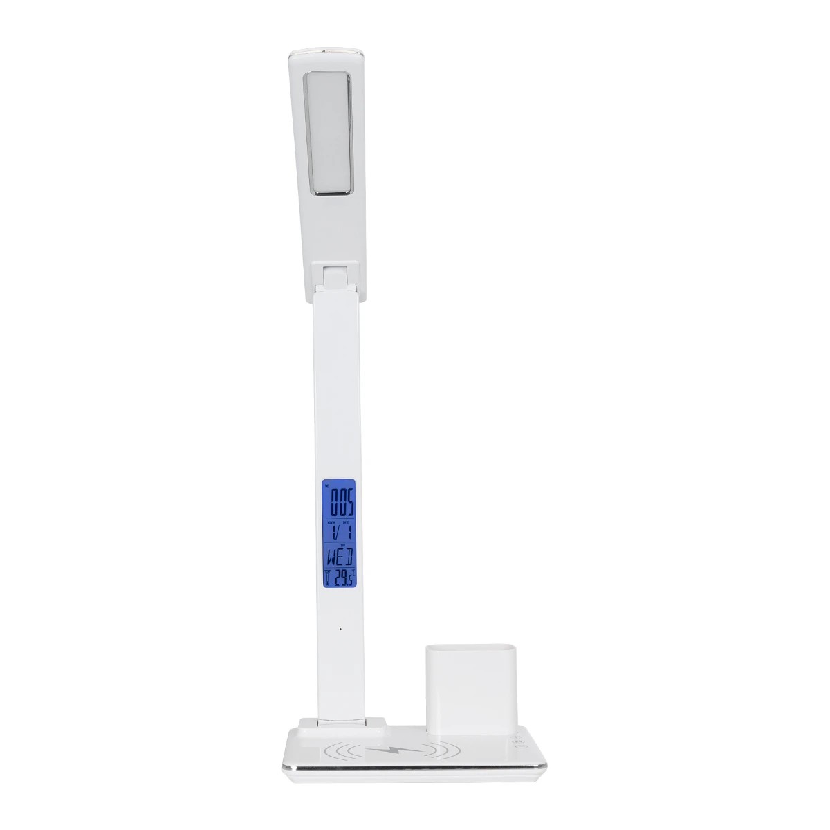 GLOBOSTAR® ZENTIME 76554 Μοντέρνο Επιτραπέζιο Φωτιστικό Γραφείου με Ασύρματη Φόρτιση 15W 3A & Ψηφιακό Ρολόι LED 3.5W 350lm 120° DC 5V με USB-C IP20 Ρυθμιζόμενο Λευκό CCT με Αφή 2700K/4500K/6000K Dimmable - Sanan SMD Chip - Μαύρο - Μ19.5 x Π25 x Υ50cm - 2 Χρόνια Εγγύηση - Image 3