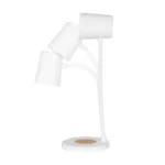 GLOBOSTAR® LUCORA 76555 Μοντέρνο Επιτραπέζιο Φωτιστικό Γραφείου με Ασύρματη Φόρτιση 10W 2A & 4W Bluetooth Ηχείο LED 3W 300lm 120° DC 5V με USB-C IP20 Ρυθμιζόμενο Λευκό CCT με Αφή 2700K/4500K/6000K Dimmable - Sanan SMD Chip - Λευκό - Μ12 x Π12 x Υ34cm - 2 Χρόνια Εγγύηση