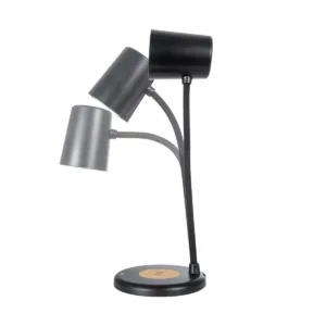 GLOBOSTAR® LUCORA 76556 Μοντέρνο Επιτραπέζιο Φωτιστικό Γραφείου με Ασύρματη Φόρτιση 10W 2A & 4W Bluetooth Ηχείο LED 3W 300lm 120° DC 5V με USB-C IP20 Ρυθμιζόμενο Λευκό CCT με Αφή 2700K/4500K/6000K Dimmable - Sanan SMD Chip - Μαύρο - Μ12 x Π12 x Υ34cm - 2 Χρόνια Εγγύηση