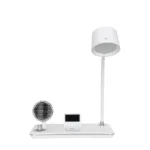 GLOBOSTAR® OLDY 76557 Μοντέρνο Επιτραπέζιο Φωτιστικό Γραφείου με Ασύρματη Φόρτιση 15W 3A, 5W Bluetooth Ηχείο & Ψηφιακό Ρολόι LED 3W 300lm 120° DC 5V με USB-C IP20 Ρυθμιζόμενο Λευκό CCT με Αφή 2700K/4500K/6000K Dimmable - Sanan SMD Chip - Λευκό - Μ13 x Π25 x Υ38cm - 2 Χρόνια Εγγύηση - Image 2