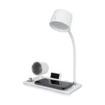 GLOBOSTAR® OLDY 76557 Μοντέρνο Επιτραπέζιο Φωτιστικό Γραφείου με Ασύρματη Φόρτιση 15W 3A, 5W Bluetooth Ηχείο & Ψηφιακό Ρολόι LED 3W 300lm 120° DC 5V με USB-C IP20 Ρυθμιζόμενο Λευκό CCT με Αφή 2700K/4500K/6000K Dimmable - Sanan SMD Chip - Λευκό - Μ13 x Π25 x Υ38cm - 2 Χρόνια Εγγύηση - Image 4