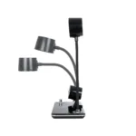 GLOBOSTAR® OLDY 76563 Μοντέρνο Επιτραπέζιο Φωτιστικό Γραφείου με Ασύρματη Φόρτιση 15W 3A, 5W Bluetooth Ηχείο & Ψηφιακό Ρολόι LED 3W 300lm 120° DC 5V με USB-C IP20 Ρυθμιζόμενο Λευκό CCT με Αφή 2700K/4500K/6000K Dimmable - Sanan SMD Chip - Μαύρο - Μ13 x Π25 x Υ38cm - 2 Χρόνια Εγγύηση