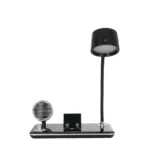 GLOBOSTAR® OLDY 76563 Μοντέρνο Επιτραπέζιο Φωτιστικό Γραφείου με Ασύρματη Φόρτιση 15W 3A, 5W Bluetooth Ηχείο & Ψηφιακό Ρολόι LED 3W 300lm 120° DC 5V με USB-C IP20 Ρυθμιζόμενο Λευκό CCT με Αφή 2700K/4500K/6000K Dimmable - Sanan SMD Chip - Μαύρο - Μ13 x Π25 x Υ38cm - 2 Χρόνια Εγγύηση - Image 2