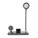 GLOBOSTAR® OLDY 76563 Μοντέρνο Επιτραπέζιο Φωτιστικό Γραφείου με Ασύρματη Φόρτιση 15W 3A, 5W Bluetooth Ηχείο & Ψηφιακό Ρολόι LED 3W 300lm 120° DC 5V με USB-C IP20 Ρυθμιζόμενο Λευκό CCT με Αφή 2700K/4500K/6000K Dimmable - Sanan SMD Chip - Μαύρο - Μ13 x Π25 x Υ38cm - 2 Χρόνια Εγγύηση - Image 3