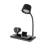 GLOBOSTAR® OLDY 76563 Μοντέρνο Επιτραπέζιο Φωτιστικό Γραφείου με Ασύρματη Φόρτιση 15W 3A, 5W Bluetooth Ηχείο & Ψηφιακό Ρολόι LED 3W 300lm 120° DC 5V με USB-C IP20 Ρυθμιζόμενο Λευκό CCT με Αφή 2700K/4500K/6000K Dimmable - Sanan SMD Chip - Μαύρο - Μ13 x Π25 x Υ38cm - 2 Χρόνια Εγγύηση - Image 4