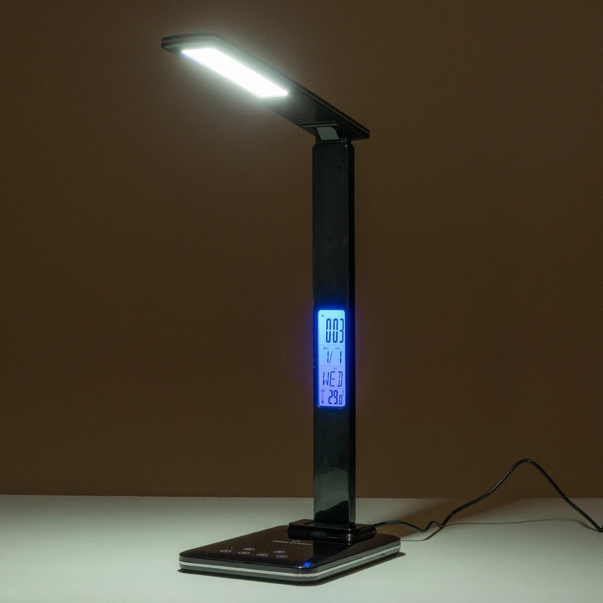 GLOBOSTAR® ZENTIME 76564 Μοντέρνο Επιτραπέζιο Φωτιστικό Γραφείου με Ασύρματη Φόρτιση 10W 2A & Ψηφιακό Ρολόι LED 3.5W 350lm 120° DC 5V με USB-C IP20 Ρυθμιζόμενο Λευκό CCT με Αφή 2700K/4500K/6000K Dimmable - Sanan SMD Chip - Μαύρο - Μ13 x Π25 x Υ50cm - 2 Χρόνια Εγγύηση - Image 14