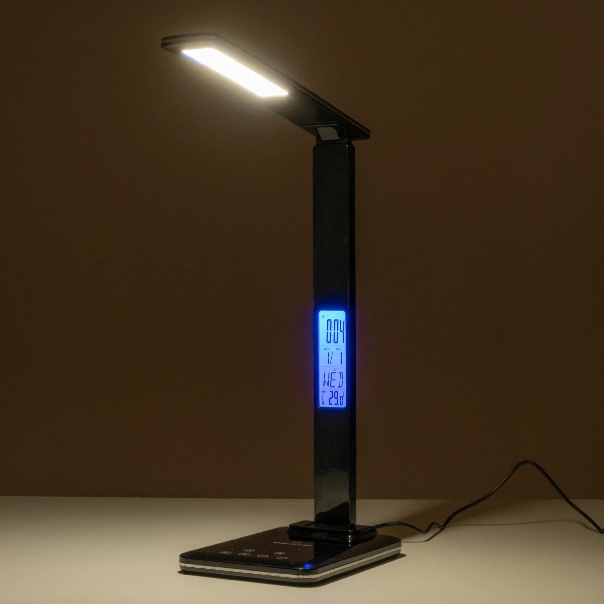 GLOBOSTAR® ZENTIME 76564 Μοντέρνο Επιτραπέζιο Φωτιστικό Γραφείου με Ασύρματη Φόρτιση 10W 2A & Ψηφιακό Ρολόι LED 3.5W 350lm 120° DC 5V με USB-C IP20 Ρυθμιζόμενο Λευκό CCT με Αφή 2700K/4500K/6000K Dimmable - Sanan SMD Chip - Μαύρο - Μ13 x Π25 x Υ50cm - 2 Χρόνια Εγγύηση - Image 15