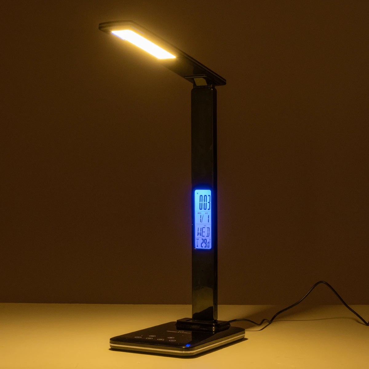 GLOBOSTAR® ZENTIME 76564 Μοντέρνο Επιτραπέζιο Φωτιστικό Γραφείου με Ασύρματη Φόρτιση 10W 2A & Ψηφιακό Ρολόι LED 3.5W 350lm 120° DC 5V με USB-C IP20 Ρυθμιζόμενο Λευκό CCT με Αφή 2700K/4500K/6000K Dimmable - Sanan SMD Chip - Μαύρο - Μ13 x Π25 x Υ50cm - 2 Χρόνια Εγγύηση - Image 16