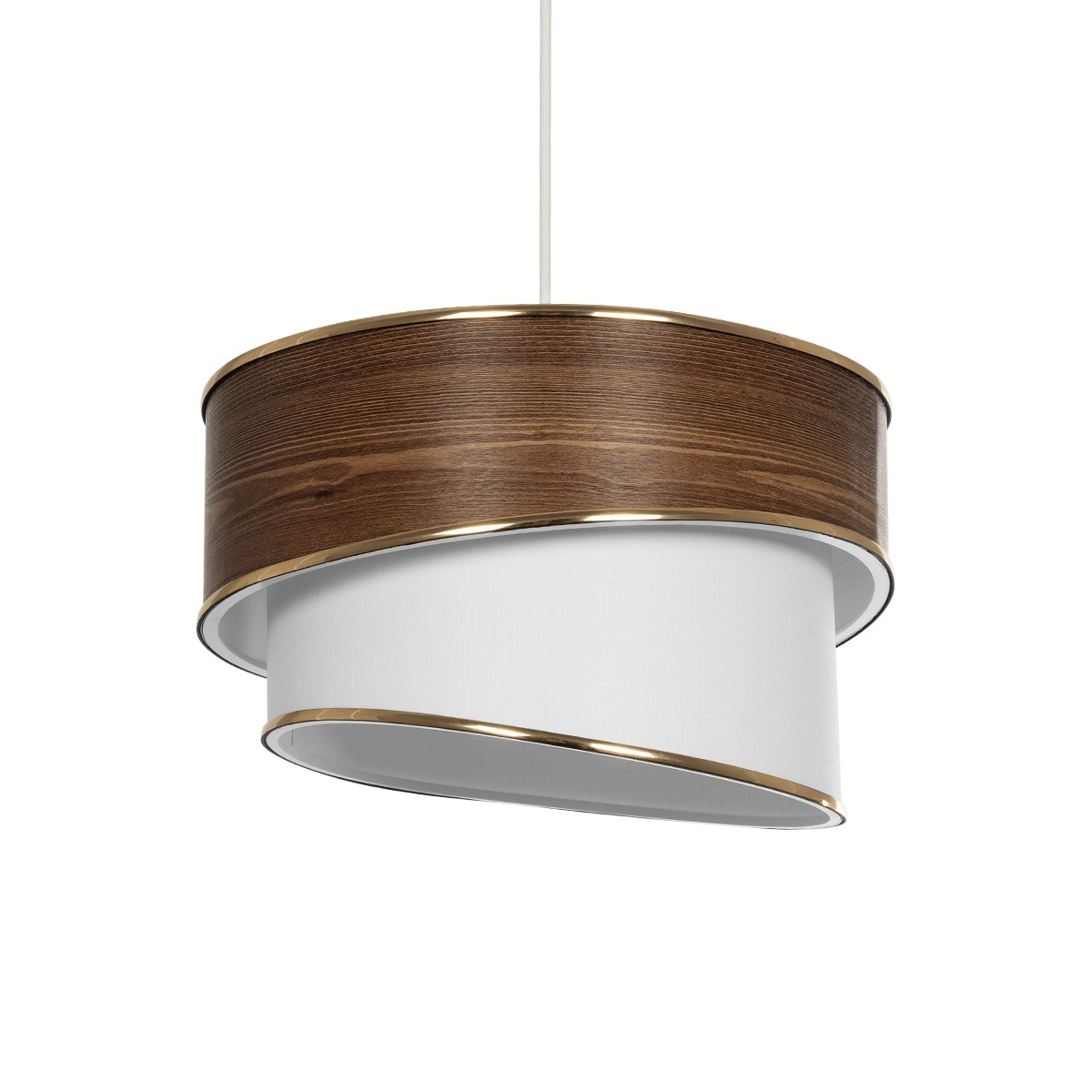 GloboStar® SONIA 203-0119 Μοντέρνο Κρεμαστό Φωτιστικό Καπέλο Μονόφωτο 1 x E27 IP20 Καφέ & Μπεζ Ύφασμα με Χρυσή Λεπτομέρεια - Μ30 x Π30 x Υ90 cm