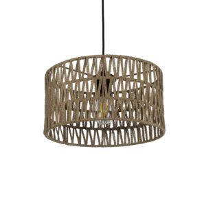 GloboStar® POMEGRANDE 204-0166 Boho Κρεμαστό Φωτιστικό Kαπέλο Μονόφωτο 1 x E27 IP20 Μπεζ Σχοινί - Μ30 x Π30 x Υ16cm