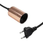 GLOBOSTAR® WHIP 77665 Μοντέρνο DIY Φωτιστικό με Υφασμάτινο Καλώδιο, Ντουί 1 x E27, Διακόπτη On/Off & Πρίζα AC 220-240V IP20 - Μαύρο & Ροζ Χρυσό - Μ140 x Π4 x Υ4cm