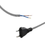 GLOBOSTAR® WHIP 77670 Μοντέρνο DIY Φωτιστικό με Υφασμάτινο Καλώδιο, με Διακόπτη On/Off AC 220-240V IP20 - Ασημί & Μαύρο - Μ140 x Π2.7 x Υ1.9cm