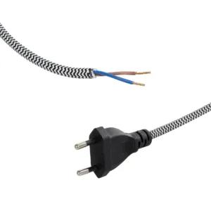 GLOBOSTAR® WHIP 77670 Μοντέρνο DIY Φωτιστικό με Υφασμάτινο Καλώδιο, με Διακόπτη On/Off AC 220-240V IP20 - Ασημί & Μαύρο - Μ140 x Π2.7 x Υ1.9cm