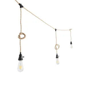 GLOBOSTAR® WHIP 77676 Μοντέρνο DIY Φωτιστικό με Υφασμάτινο Καλώδιο, Ντουί 3 x E27, Διακόπτη On/Off & Πρίζα AC 220-240V IP20 - Μπεζ & Μαύρο - Μ650 x Π5.5 x Υ100cm