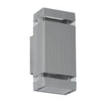 GloboStar® QUATRO 77895 Φωτιστικό Τοίχου - Απλίκα Αρχιτεκτονικού Φωτισμού Εσωτερικού/Εξωτερικού Χώρου Up & Down Δίφωτο 2 x GU10 AC220-240V Αδιάβροχο IP65 - Σώμα Αλουμινίου & Tempered Glass - Μ10.8 x Π10.5 x Υ25.5cm - Ασημί - 5 Years Warranty - Image 2