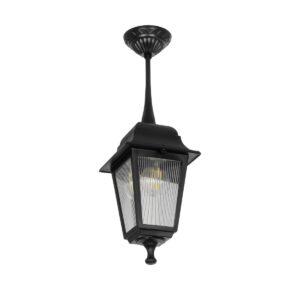 GloboStar® SOLME 203-0209 Vintage Κρεμαστό Φωτιστικό Φαναράκι Μονόφωτο 1 x E27 IP44 Μαύρο Πλαστικό Σώμα - Μ15 x Π15 x Υ50cm