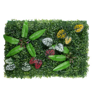 GloboStar® 78429 Artificial - Συνθετικό Τεχνητό Διακοσμητικό Πάνελ Φυλλωσιάς - Κάθετος Κήπος Πυξάρι - Φτέρη - Πόλκα - Λευκό - Κίτρινο - Κόκκινο Μ60 x Υ40 x Π7cm