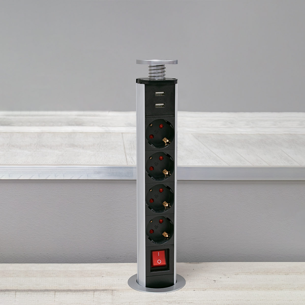 GloboStar® 79631 Χωνευτό Πτυσσόμενο Πολύμπριζο με 4 Πρίζες Ασφαλείας EU Σούκο AC 230V Max 4000W & 2 Εξόδους USB DC 5V Max 3A 18W & Ενσωματωμένο Διακόπτη Οn/Off - Image 3