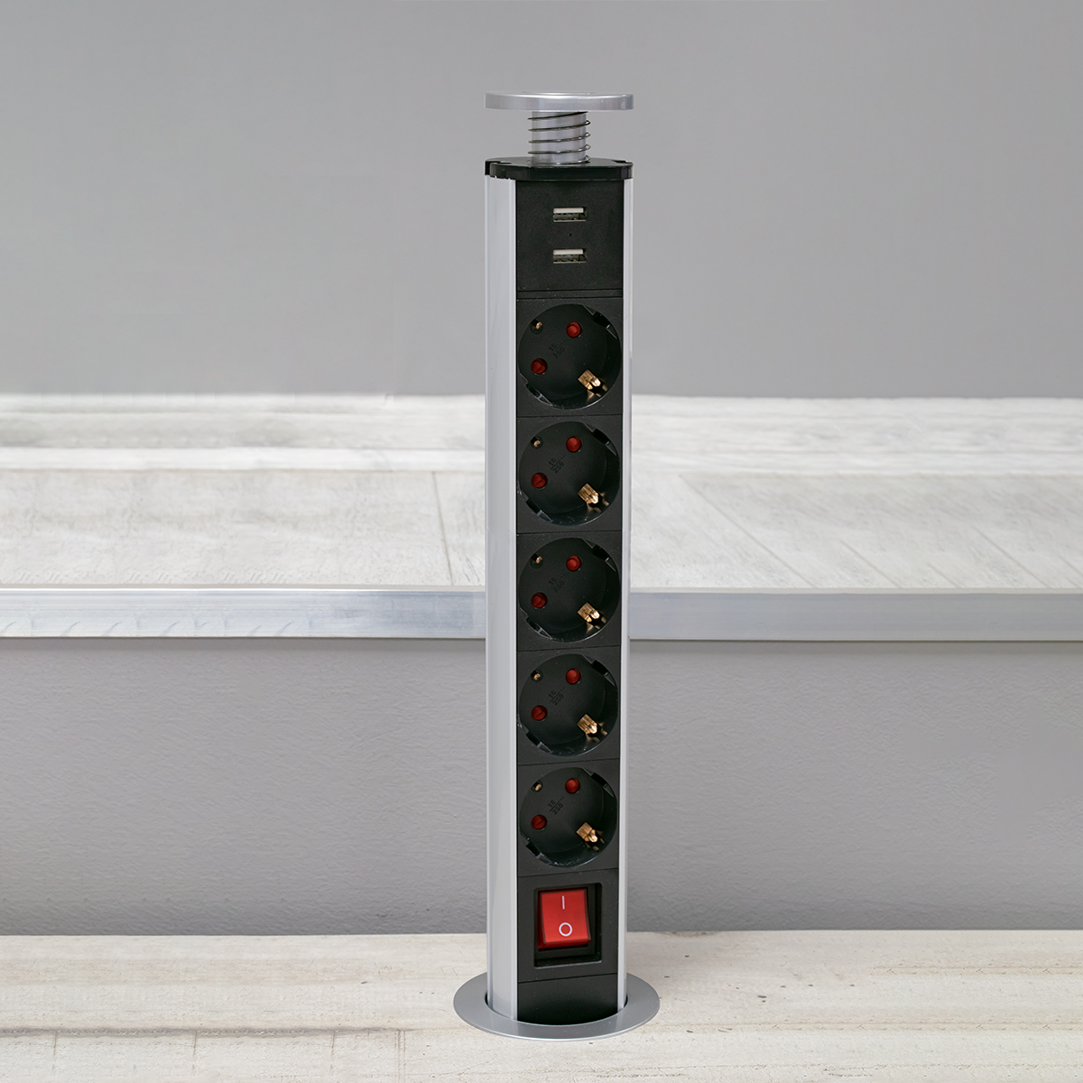 GloboStar® 79632 Χωνευτό Πτυσσόμενο Πολύμπριζο με 5 Πρίζες Ασφαλείας EU Σούκο AC 230V Max 5000W & 2 Εξόδους USB DC 5V Max 3A 18W & Ενσωματωμένο Διακόπτη Οn/Off - Image 3