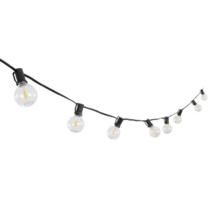GLOBOSTAR® TWILIGHT 79669 Μοντέρνο Φωτιστικό Κήπου Γιρλάντα 14.5m με 50 Λάμπες LED 30W 2700lm 360° DC 3.7V με Ενσωματωμένο Φωτοβολταϊκό Panel 5.5V 5W & Επαναφορτιζόμενη Μπαταρία Li-ion 3.7V 3x18650 6600mAh Αδιάβροχο IP65 Θερμό Λευκό 2700Κ Dimmable - Sanan SMD Chip - Μαύρο & Διάφανο - Μ1450 x Π4 x Υ7cm - 2 Χρόνια Εγγύηση