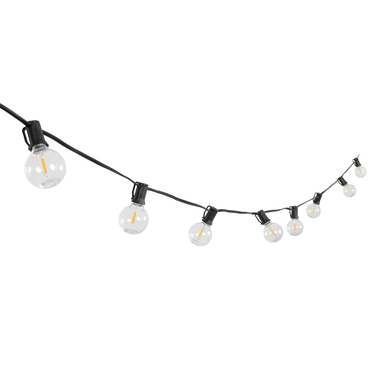 GLOBOSTAR® TWILIGHT 79669 Μοντέρνο Φωτιστικό Κήπου Γιρλάντα 14.5m με 50 Λάμπες LED 30W 2700lm 360° DC 3.7V με Ενσωματωμένο Φωτοβολταϊκό Panel 5.5V 5W & Επαναφορτιζόμενη Μπαταρία Li-ion 3.7V 3x18650 6600mAh Αδιάβροχο IP65 Θερμό Λευκό 2700Κ Dimmable - Sanan SMD Chip - Μαύρο & Διάφανο - Μ1450 x Π4 x Υ7cm - 2 Χρόνια Εγγύηση