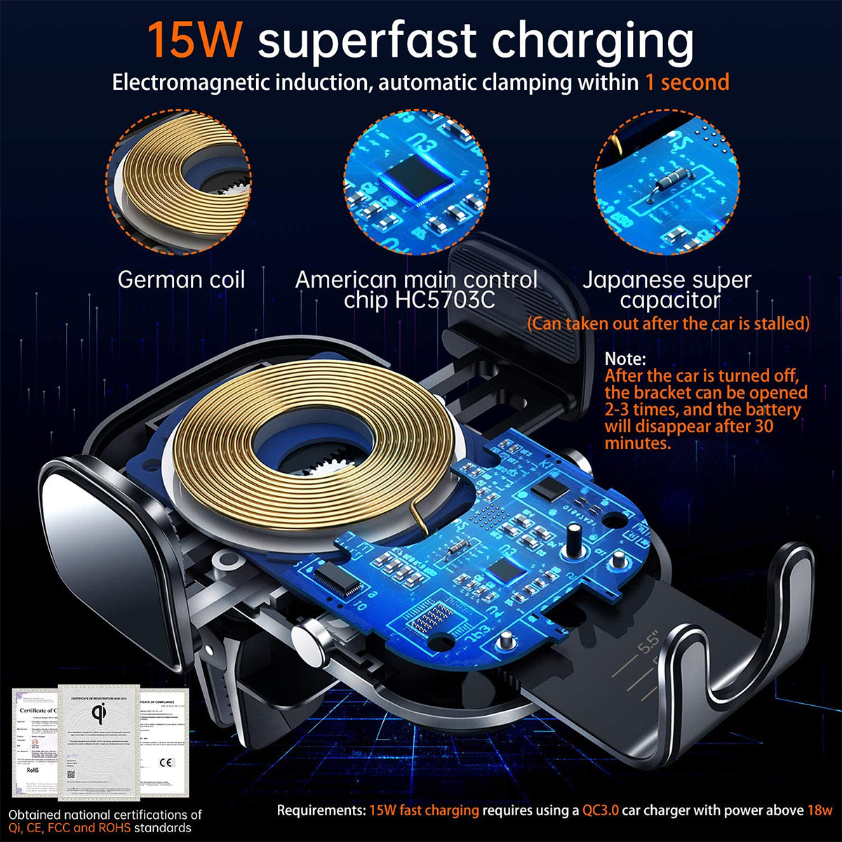 GloboStar® 79696 Μαγνητική Βάση Κινητού Αυτοκινήτου Smart Chip Max 15W USB σε USB Type-C με Κλιπ στον Αεραγωγό - Ασύρματη Φόρτιση και Υποστήριξη προσαρμογής για Διαφορετικά Κινητά Τηλέφωνα MagSafe QuickCharge 3.0 - Image 7