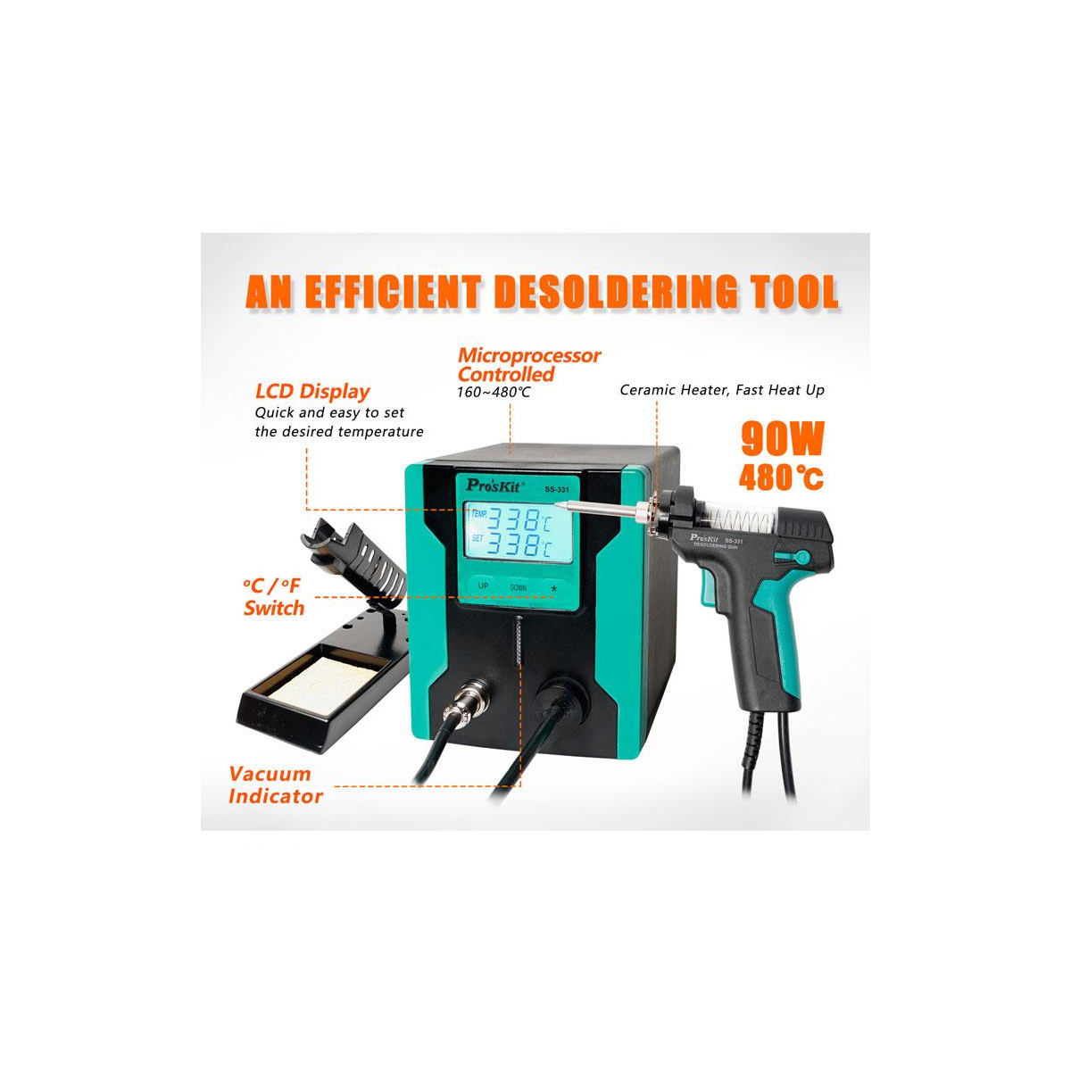 GloboStar® 79994 Proskit SS-331H Desoldering Station - Επαγγελματικός Σταθμός Αποκόλλησης Ρεύματος 140W AC 220-240V με Ρύθμιση Θερμοκρασίας 160°C έως 480°C Μ13 x Π18.5 x Υ16cm - Image 12