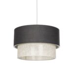 GloboStar® SISSIE 203-0140 Μοντέρνο Κρεμαστό Φωτιστικό Καπέλο Μονόφωτο 1 x E27 IP20 Γκρι & Λευκό Ύφασμα -Μ30 x Π30 x Υ93cm