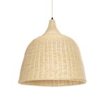 GloboStar® BAHAMAS 01370 Boho Κρεμαστό Φωτιστικό Καμπάνα Μονόφωτο 1 x E27 IP20 Μπεζ Ξύλο - Μ60 x Π60 x Υ60cm