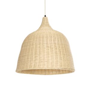 GloboStar® BAHAMAS 01370 Boho Κρεμαστό Φωτιστικό Καμπάνα Μονόφωτο 1 x E27 IP20 Μπεζ Ξύλο - Μ60 x Π60 x Υ60cm