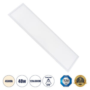 GloboStar® 60213-1 Χωνευτό LED Panel Milky Super Slim 120x30cm 48W 4560lm 120° CRI≥80Ra UGR<19 AC 220-240V IP20 Μ120 x Π30 x Υ1.5cm - Φυσικό Λευκό 4500K - TÜV Certified Driver - 5 Χρόνια Εγγύηση
