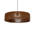 GloboStar® KYCLOS 203-0045 Boho Κρεμαστό Φωτιστικό Καπέλο Μονόφωτο 1 x E27 IP20 Καφέ Rattan - M55 x Π55 x Υ20cm