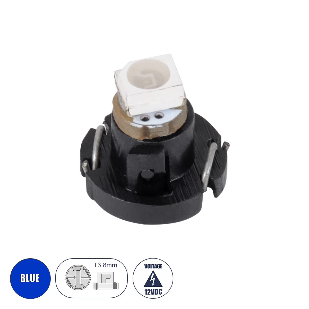 GloboStar® T3 81005 Λάμπα Αυτοκινήτου LED 1xSMD1210 0.2W 30lm 120° DC 12-16V IP20 Μ0.8 x Π0.8 x Υ0.7mm Μπλε