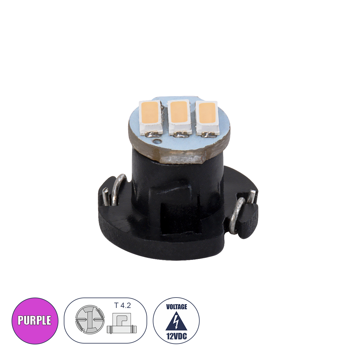 GloboStar® T4.2 81014 Λάμπα Αυτοκινήτου LED 3xSMD4014 0.6W 120lm 120° DC 12-16V IP20 Μ1 x Π1 x Υ0.8cm Ροζ